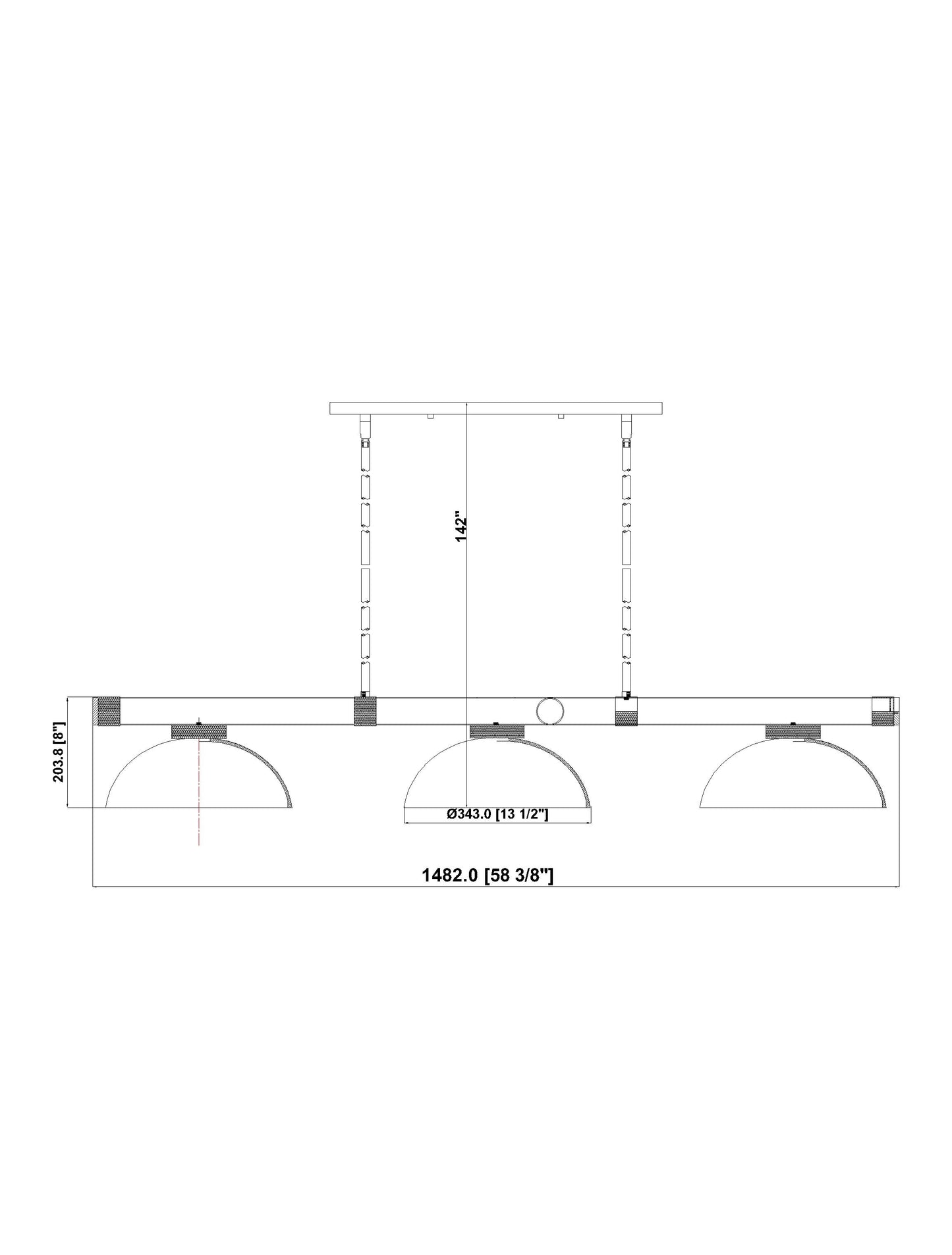3050-3MB-RB-DMO14 - Vanguard 3 Light 58" Billiard - Matte Black / Rubbed Brass