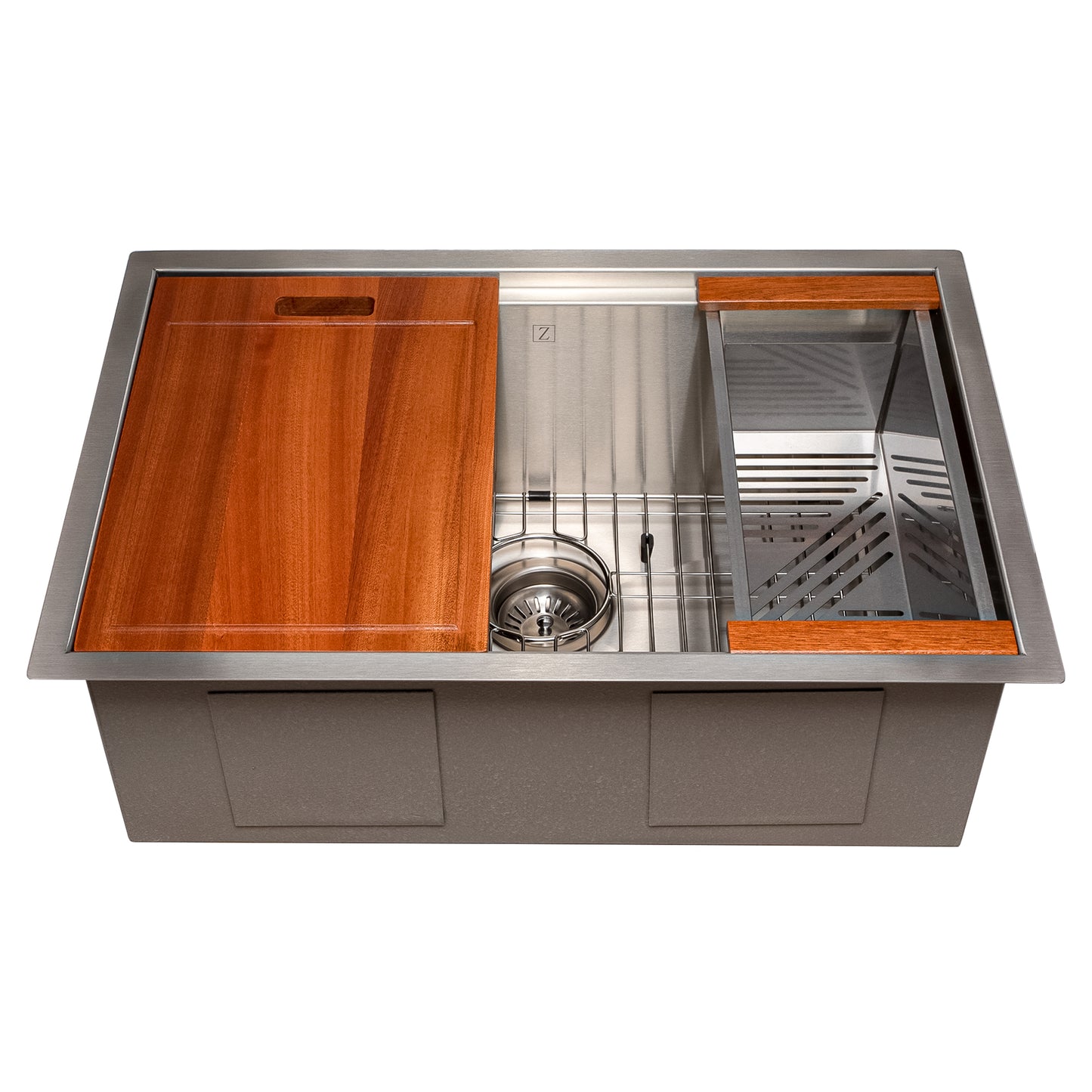 SLS-27 - 27" Garmisch Undermount Single Bowl Stainless Steel Kitchen Sink with Bottom Grid and Accessories