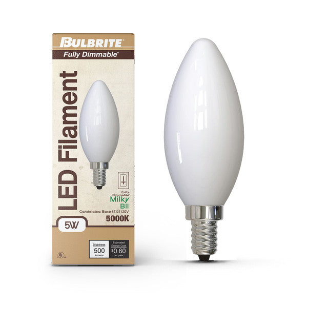 776965 - Filaments Dimmable B11 Milky Glass Candelabra Base - 5 Watt - 5000K - 4 Pack