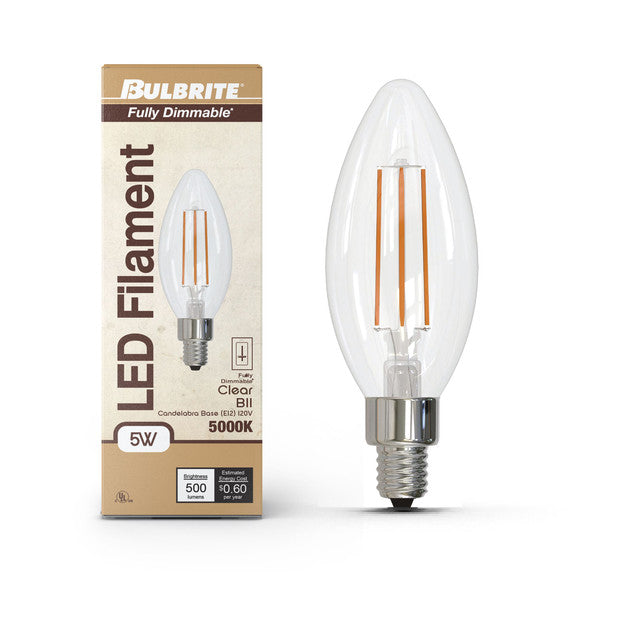776964 - Filaments Dimmable B11 Clear Glass Candelabra Base - 5 Watt - 5000K - 4 Pack
