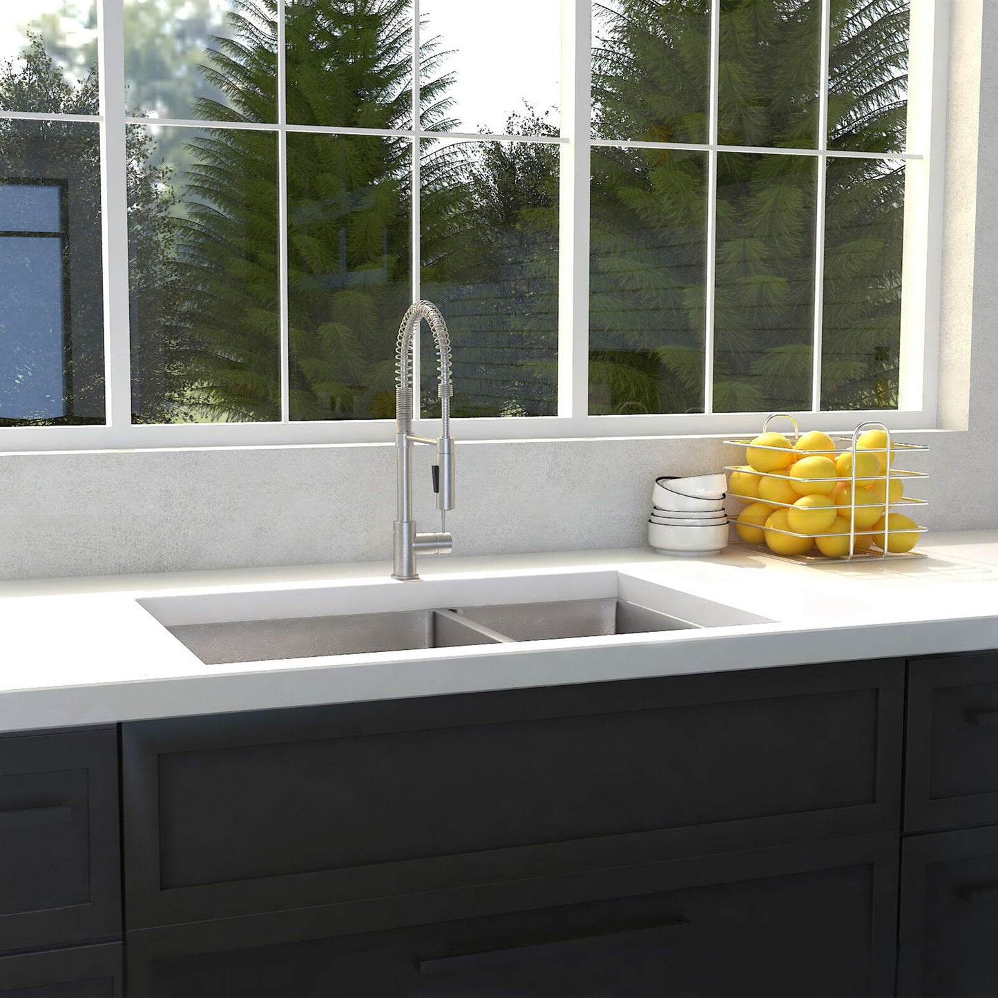 SR60D-33 - 33" Chamonix Undermount Double Bowl Stainless Steel Kitchen Sink with Bottom Grid