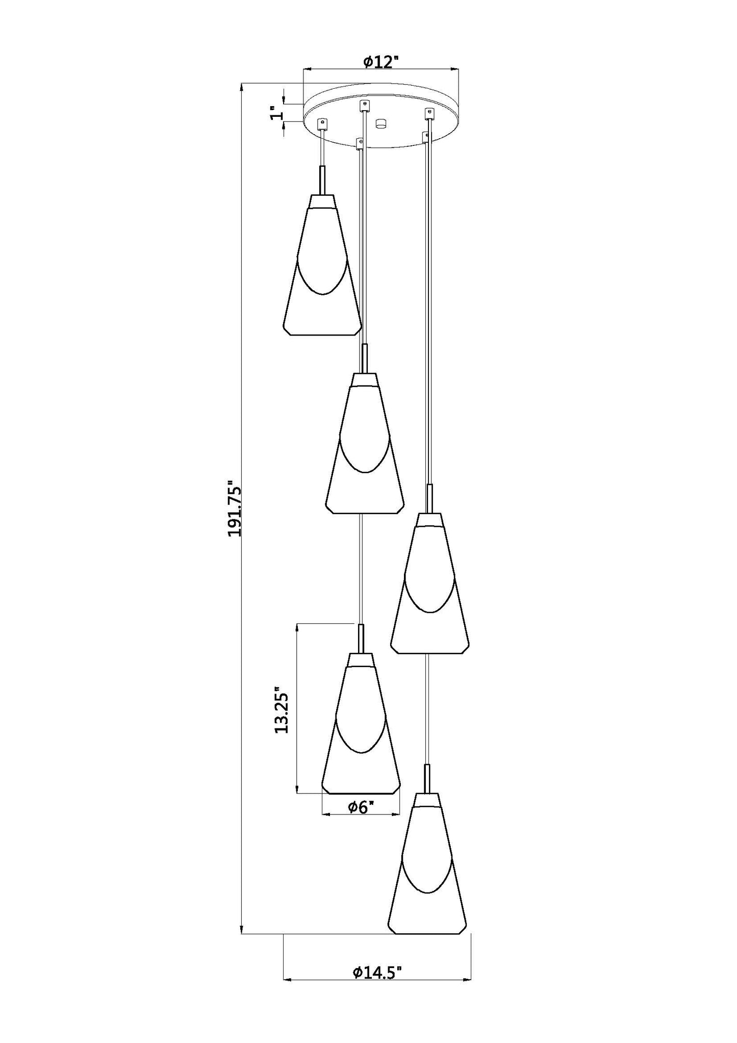828P6-5R-MB - Aimie 5 Light 12" Chandelier - Matte Black