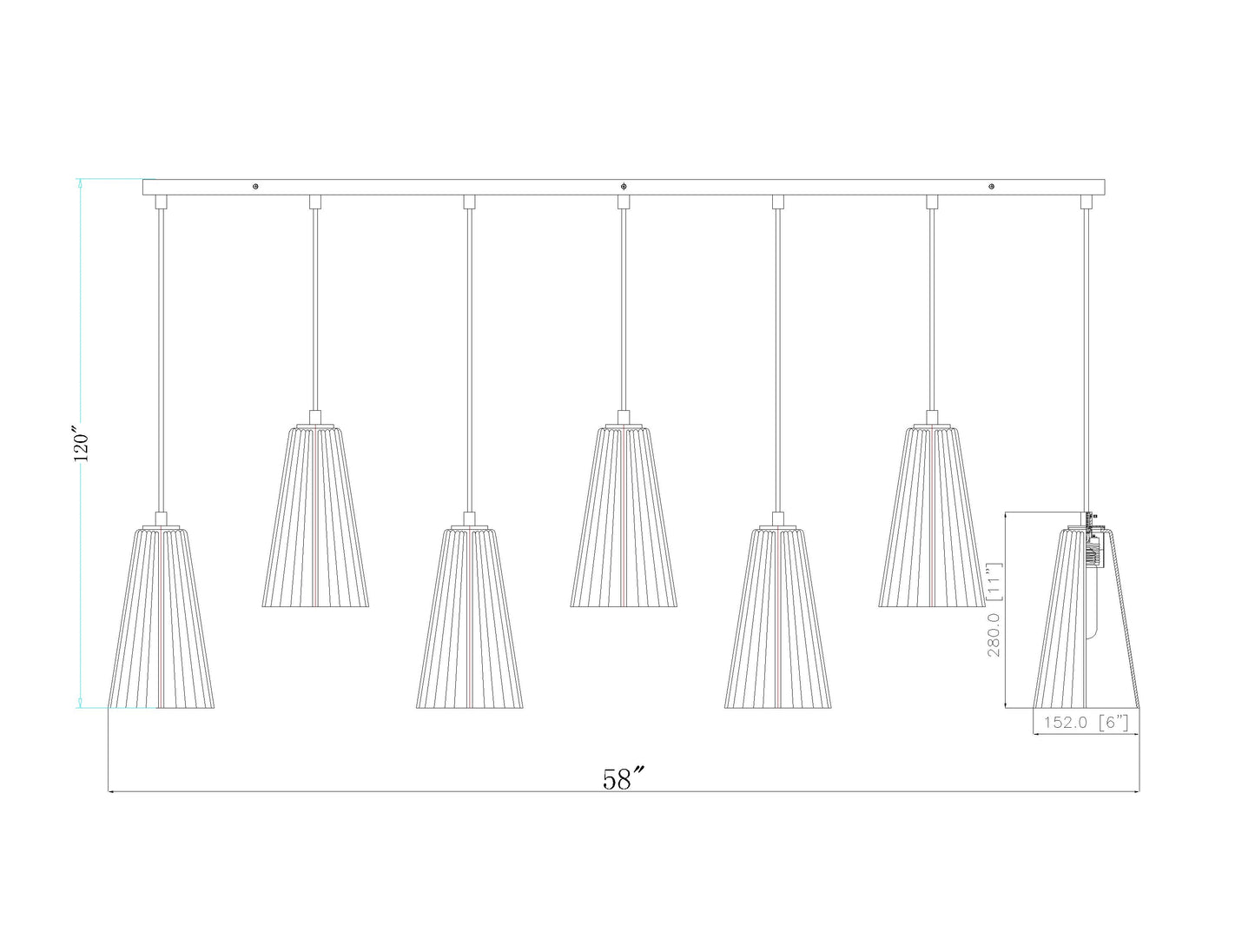 3043P6-7L-MGLD - Farrell 7 Light Linear 54" Chandelier - Modern Gold