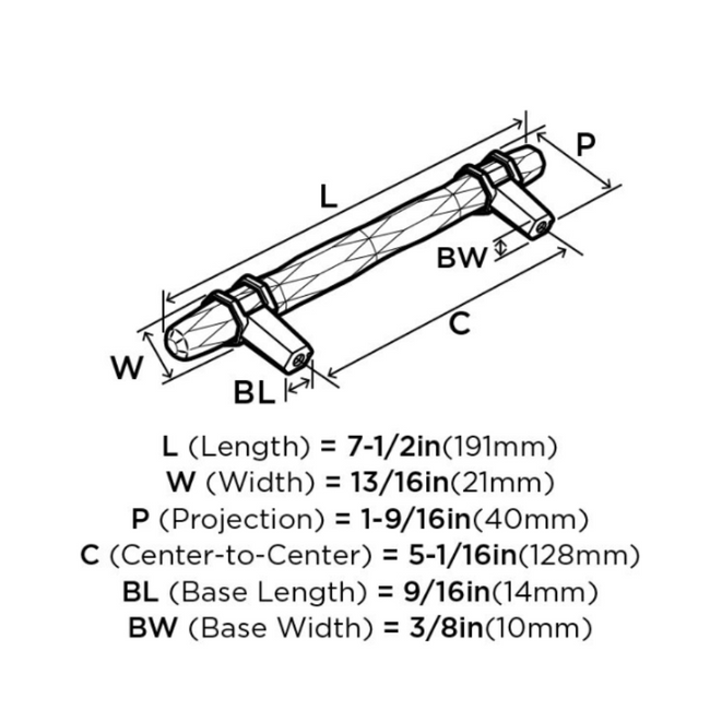 BP36649MBKPN-10PACK - Carrione 5 1/16" Center-to-Center Cabinet Pull - Marble Black/ Polished Nickel