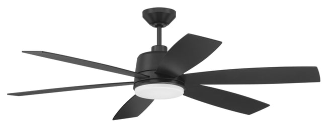 HGN54FB6-NWF - Hogan 54" Indoor Ceiling fan no Wifi 54" 6 Blade Indoor Outdoor Ceiling Fan with Light Kit - Flat Black