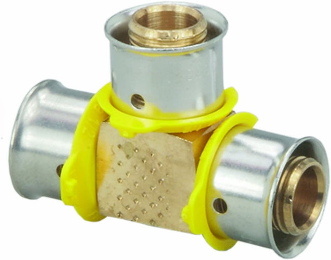 94053 - 1" x 3/4" x 1" PEX Press Reducing Tee w/ Attached Sleeve (Zero Lead Bronze)