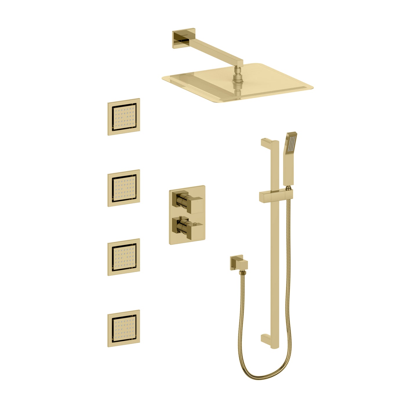 CBY-SHS-T3-PG - Autograph Edition Crystal Bay Thermostatic Shower System with Body Jets in Polished Gold