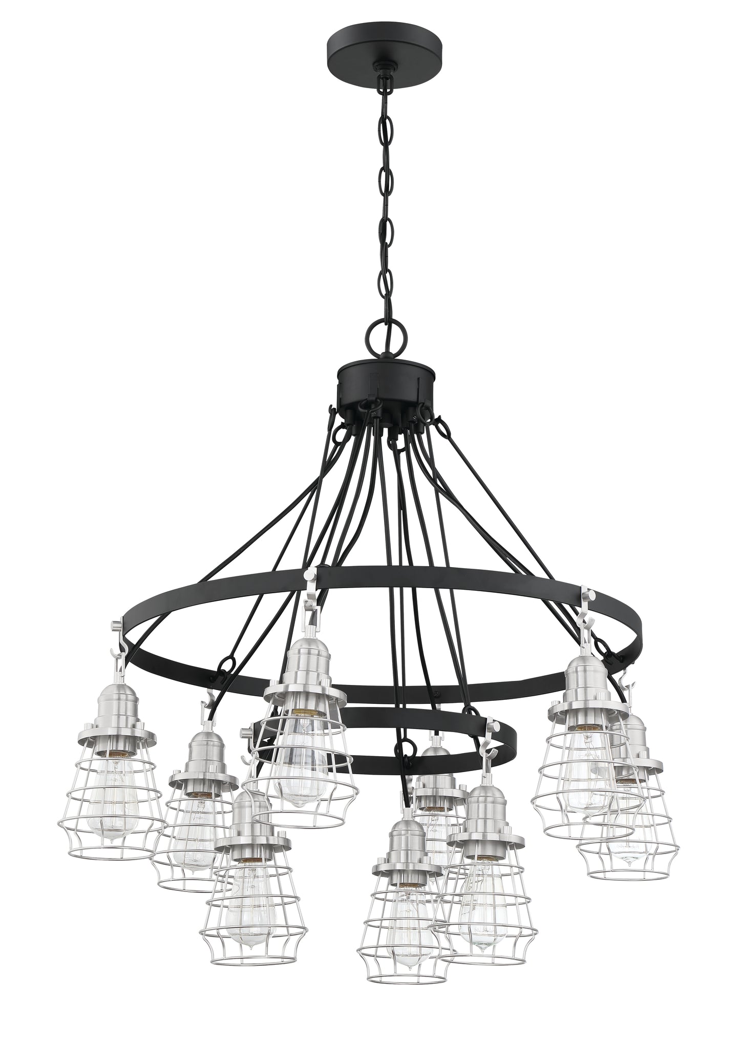 50629-FBBNK - Thatcher 9 Light 30" Wide Chandelier - Flat Black / Brushed Polished Nickel