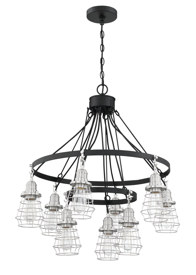 50629-FBBNK - Thatcher 9 Light 30" Wide Chandelier - Flat Black / Brushed Polished Nickel