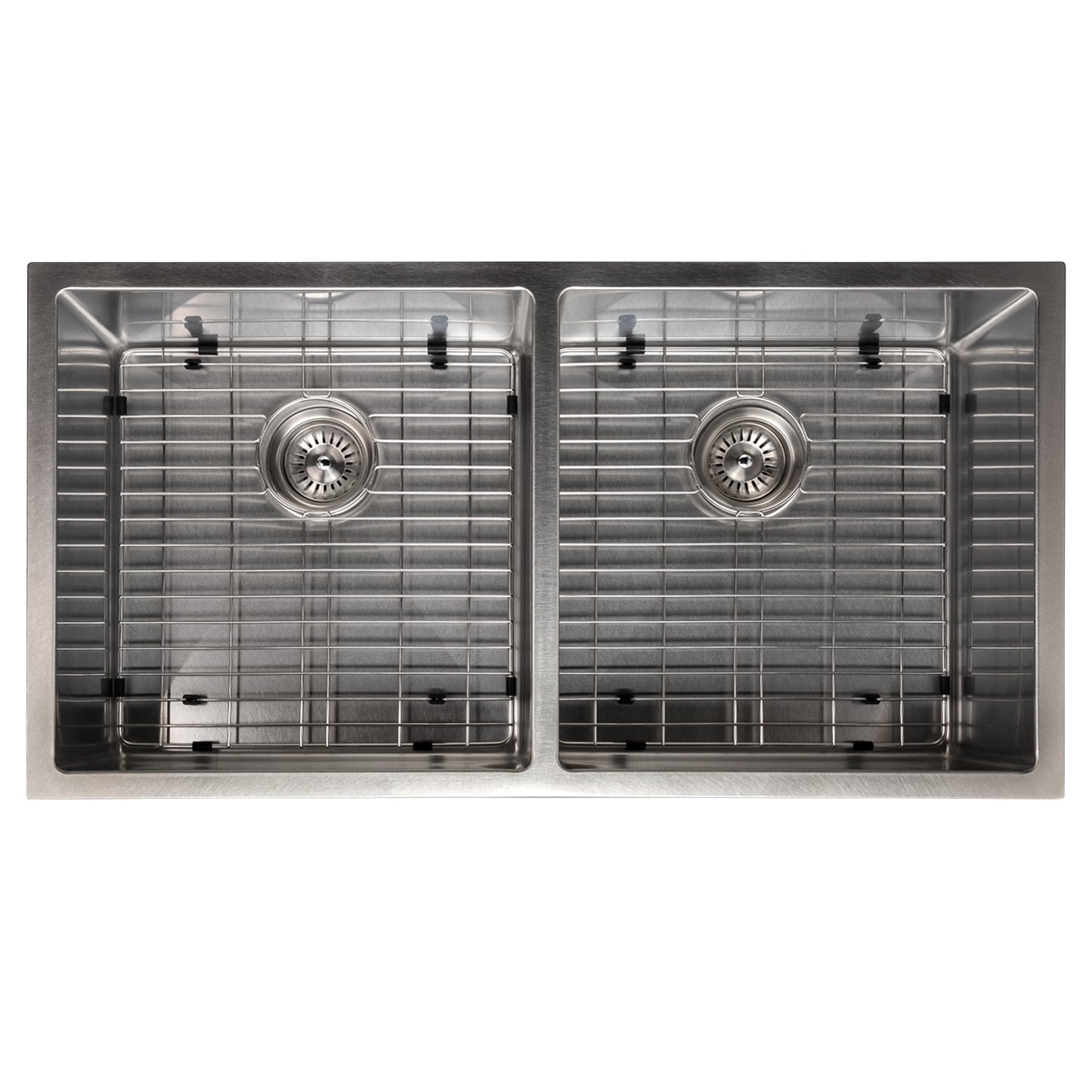 SR50D-36S - 36" Anton Undermount Double Bowl Satin Stainless Steel Kitchen Sink with Bottom Grid