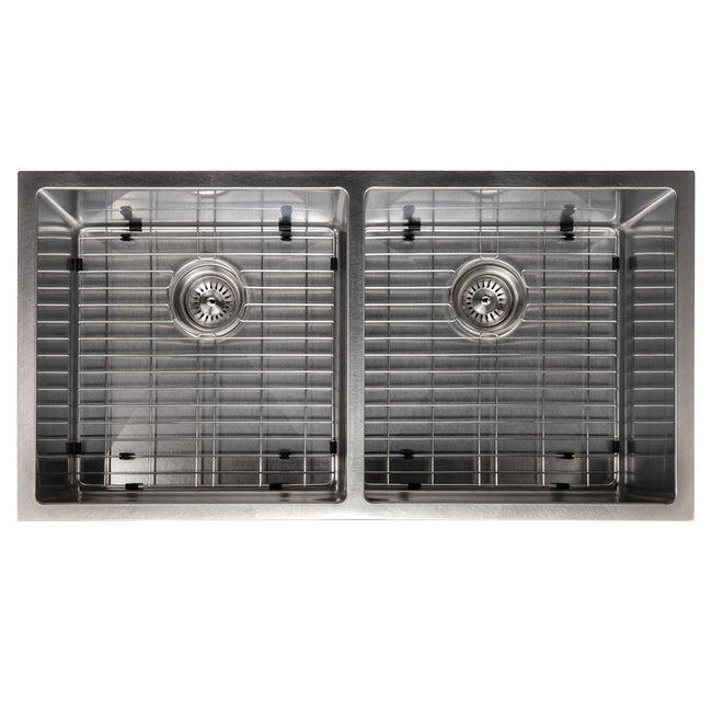 SR50D-36S - 36" Anton Undermount Double Bowl Satin Stainless Steel Kitchen Sink with Bottom Grid