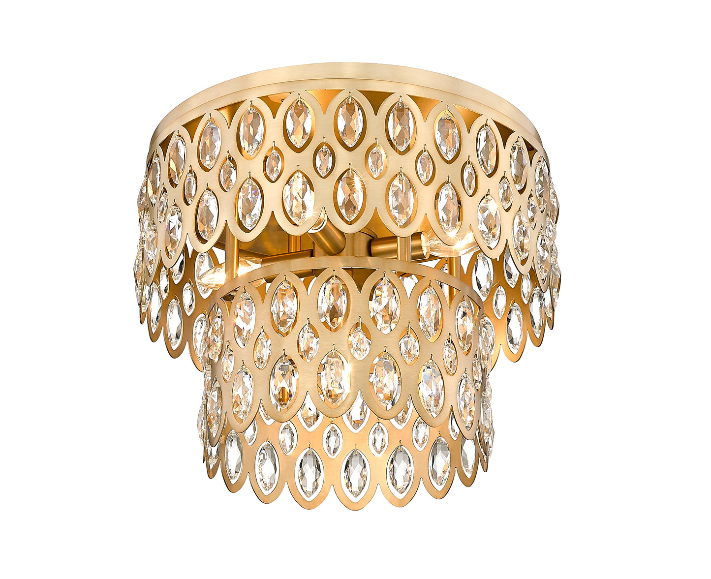 822F15-HB - Dealey 5 Light Flush 15" Mount - Heirloom Brass