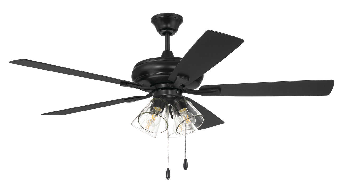 ECF104FB5-FBGW - Eos Clear 4 Light 52" 5 Blade Ceiling Fan with Light Kit - Flat Black