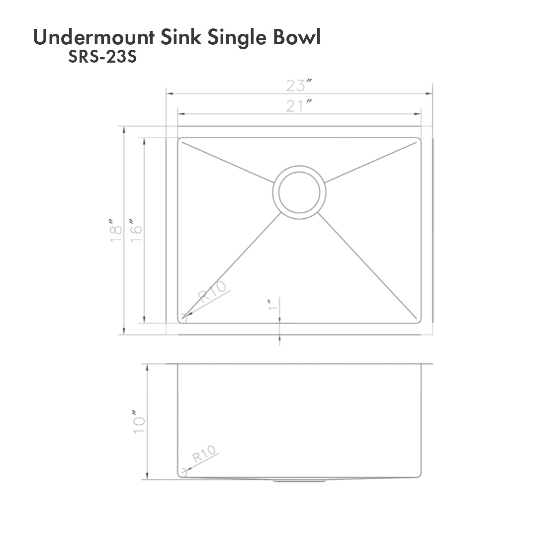 SRS-23S - 23" Meribel Undermount Single Bowl Satin Stainless Steel Kitchen Sink with Bottom Grid