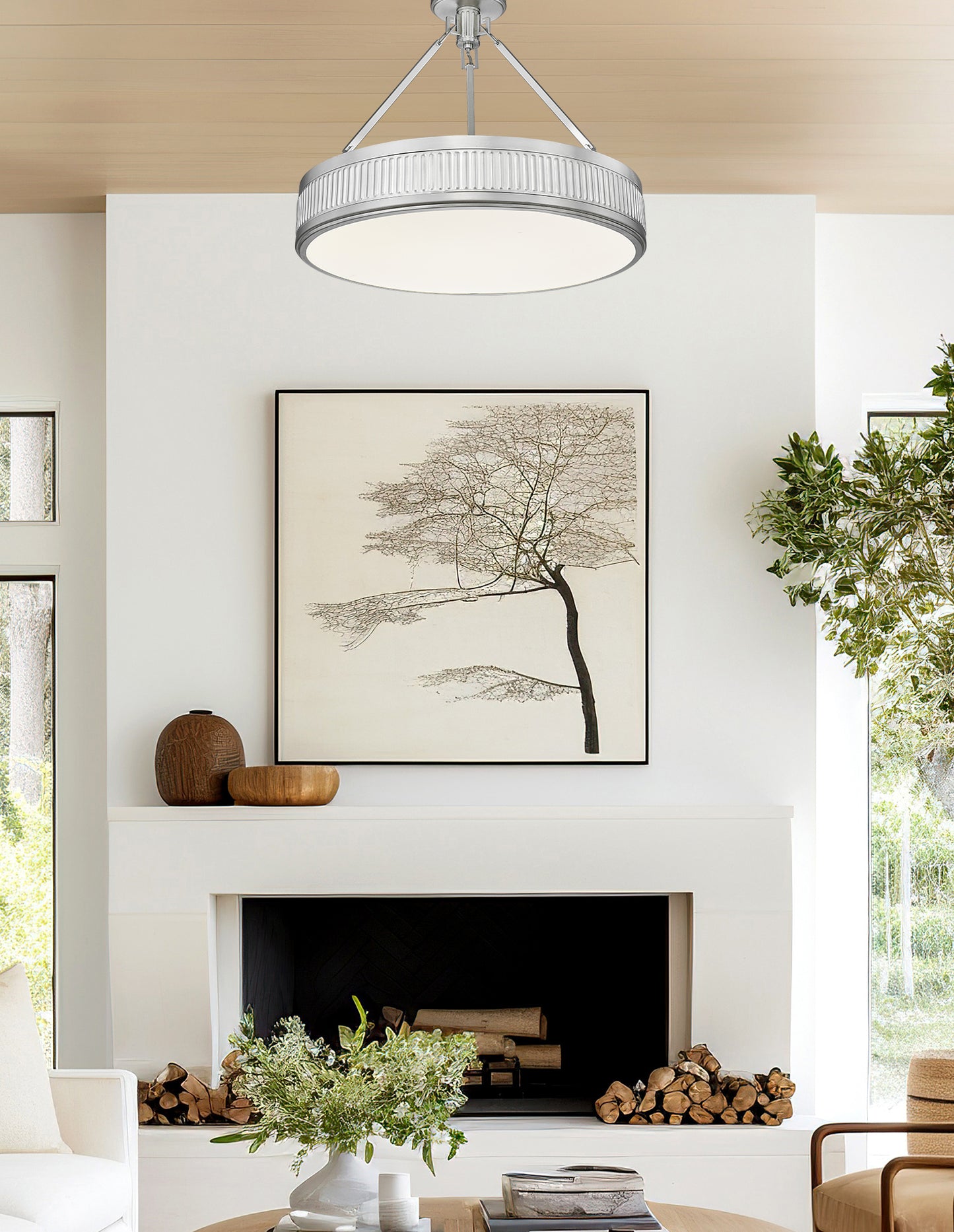 3046SF22-SN-LED - Quinn 3 Light Semi Flush 22" Mount - Satin Nickel