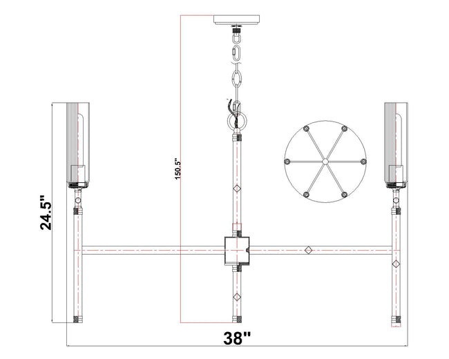 3047-6MGLD - Esme 6 Light 38" Chandelier - Modern Gold