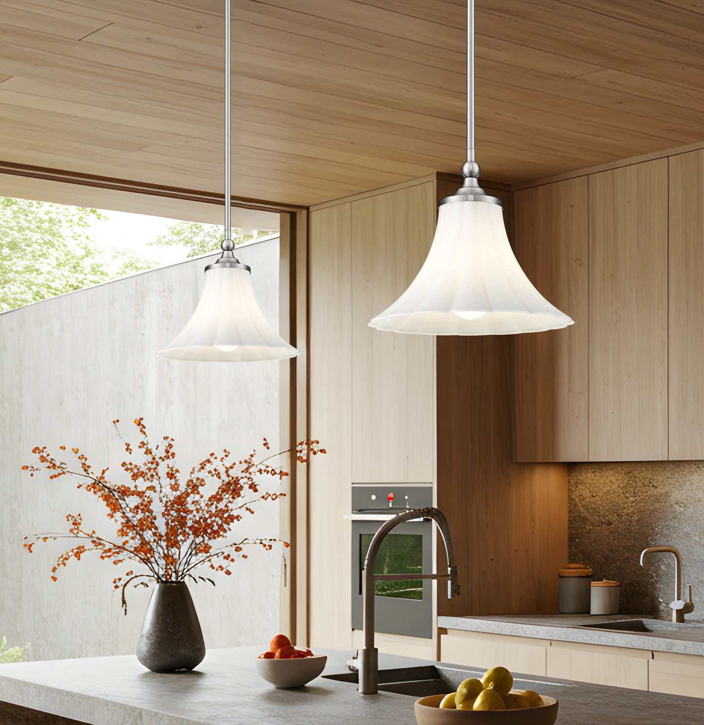 1958P12-BN - Fleur 1 Light 12" Pendant - Brushed Nickel