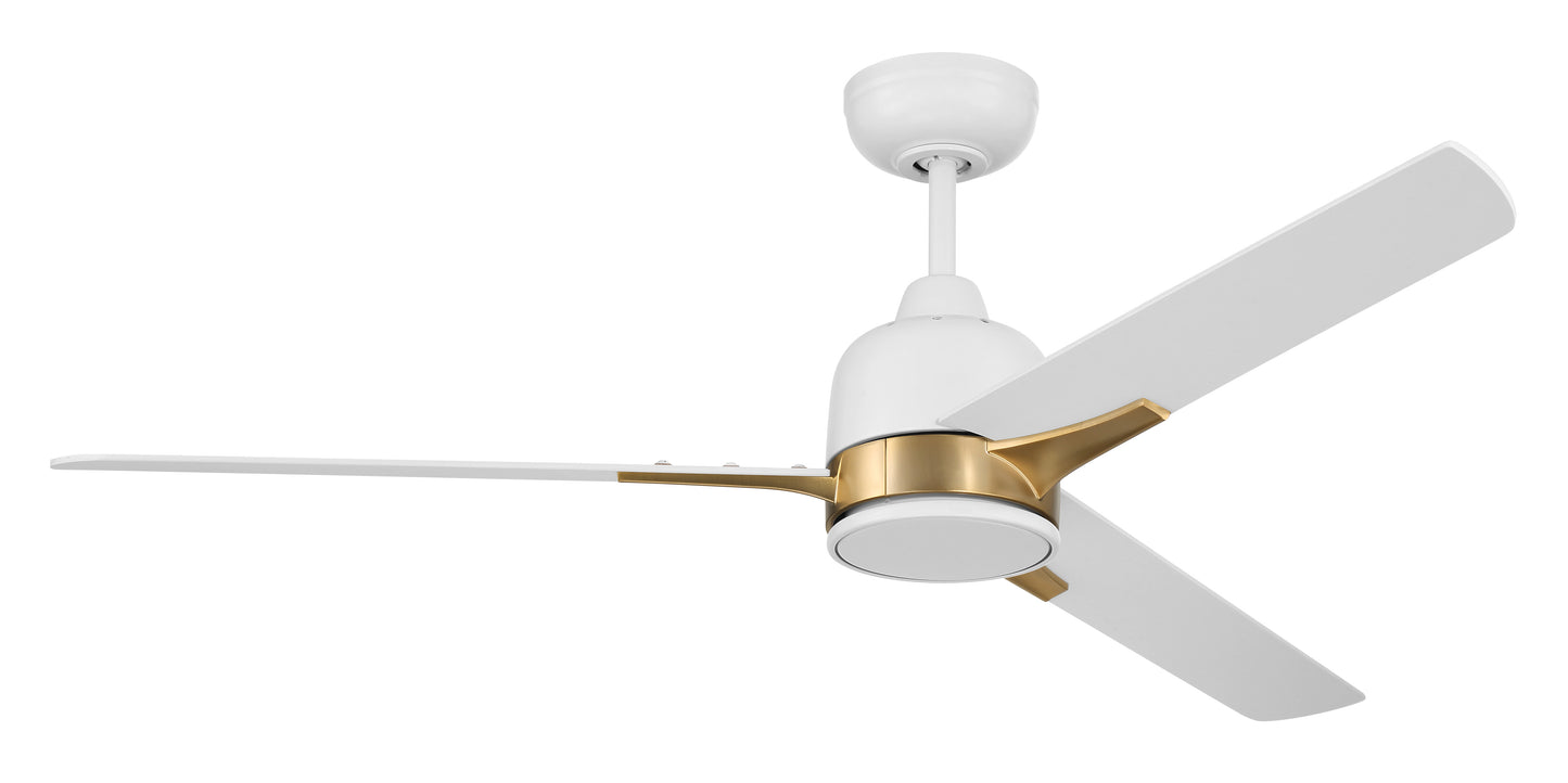 FUL52WSB3 - Fuller 52" 3 Blade Ceiling Fan with Light Kit - White / Satin Brass