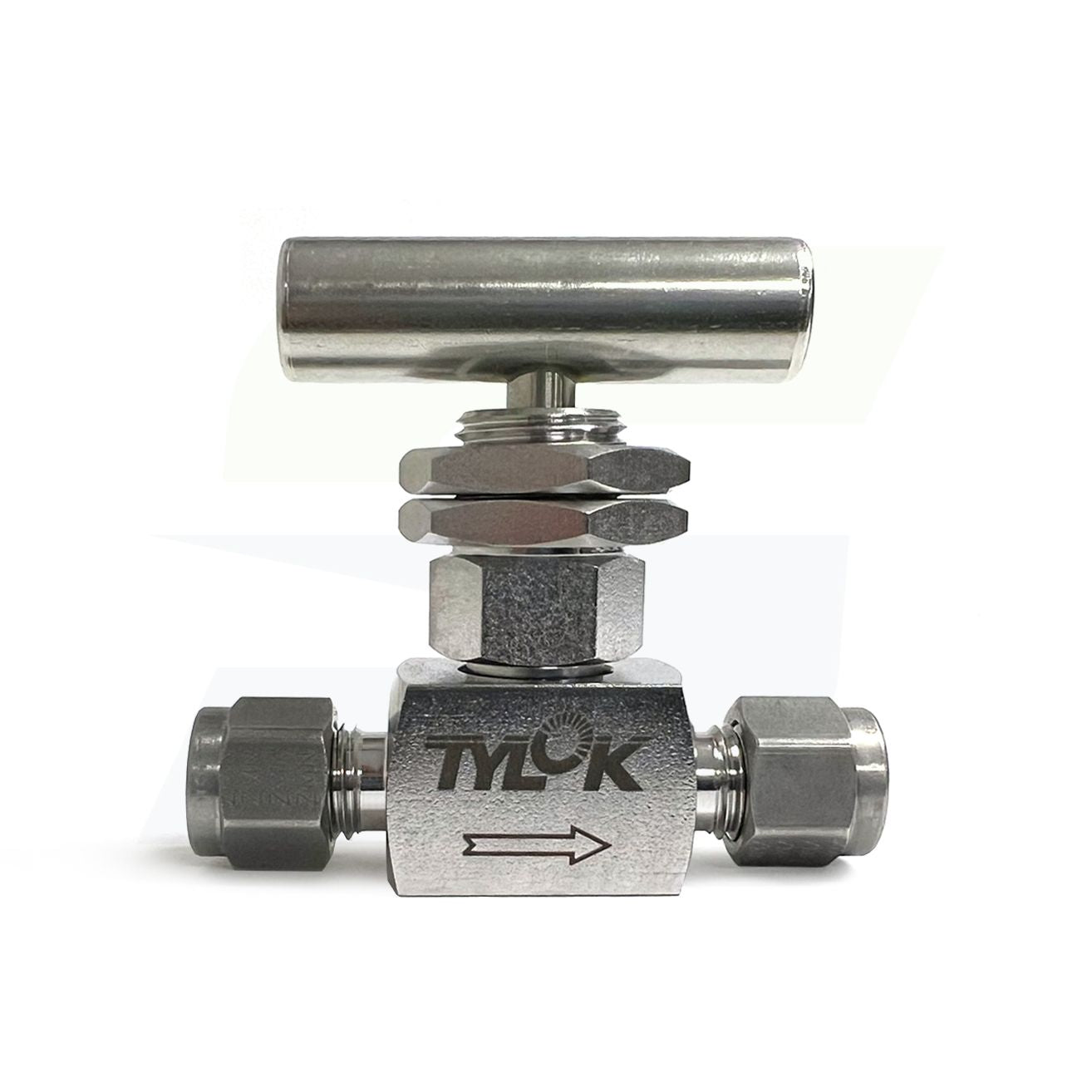 SS-4-6DD-4-P2 - Stainless Screwed Bonnet Needle Valve 1/4" CBC Tube x 1/4" CBC Tube, Panel Mount with 2 Nuts