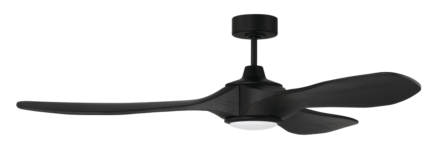 EVY60FB3-NWF - Envy 60" Ceiling Fan, Damp Rated, no Wifi 60" 3 Blade Indoor Outdoor Ceiling Fan with Light Kit - Flat Black