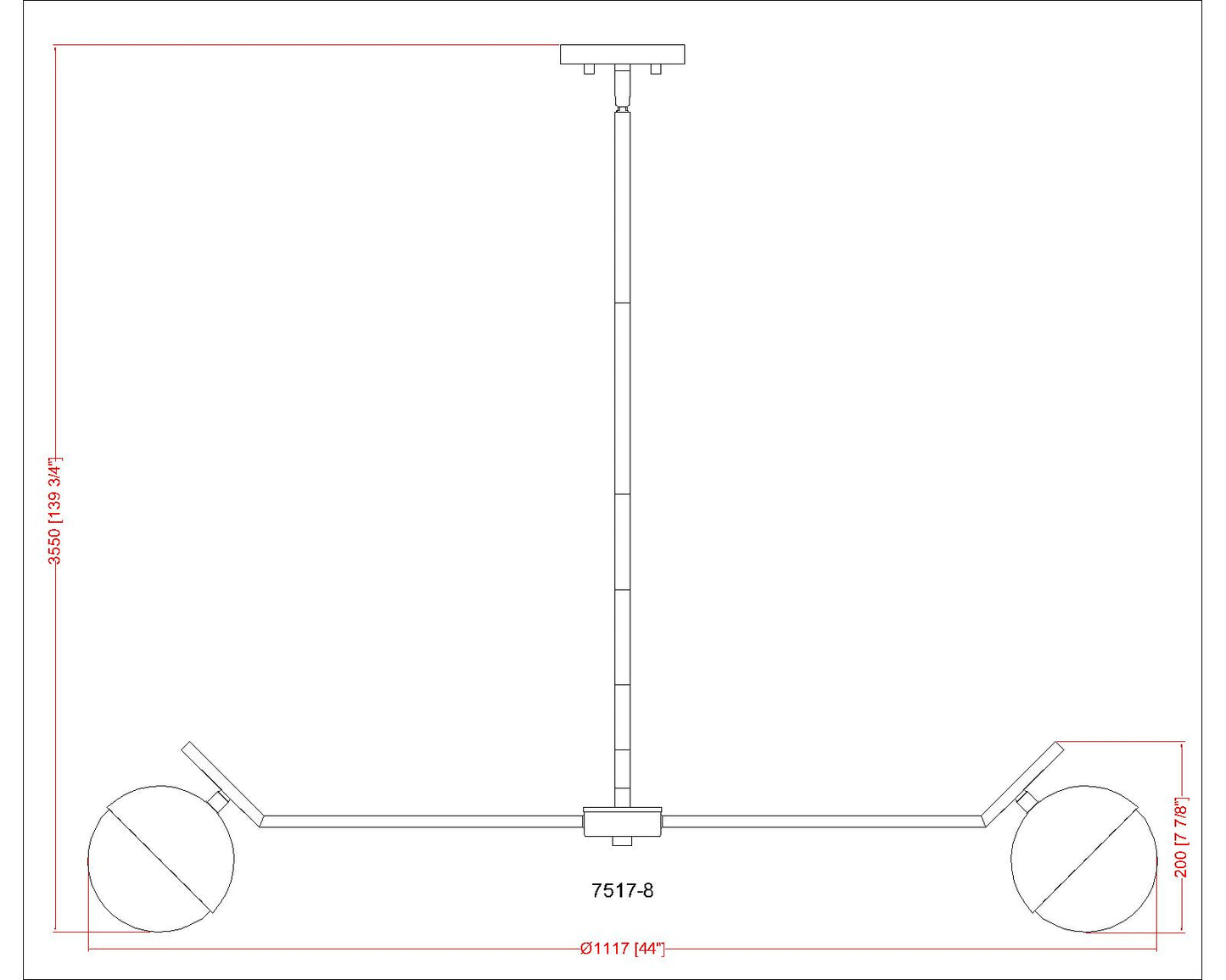 7517-8BN - Realm Sphere 8 Light 44" Chandelier - Brushed Nickel