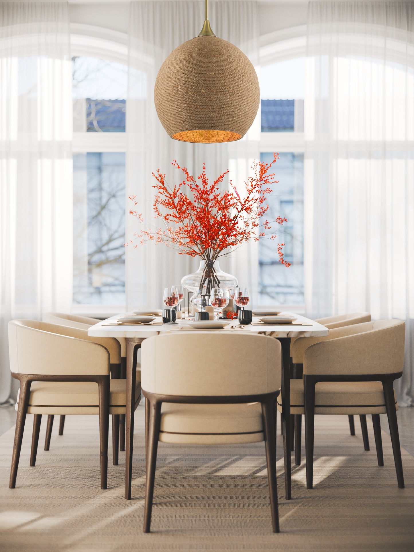 61393-SB - Keira 3 Light 21" Wide Pendant - Satin Brass