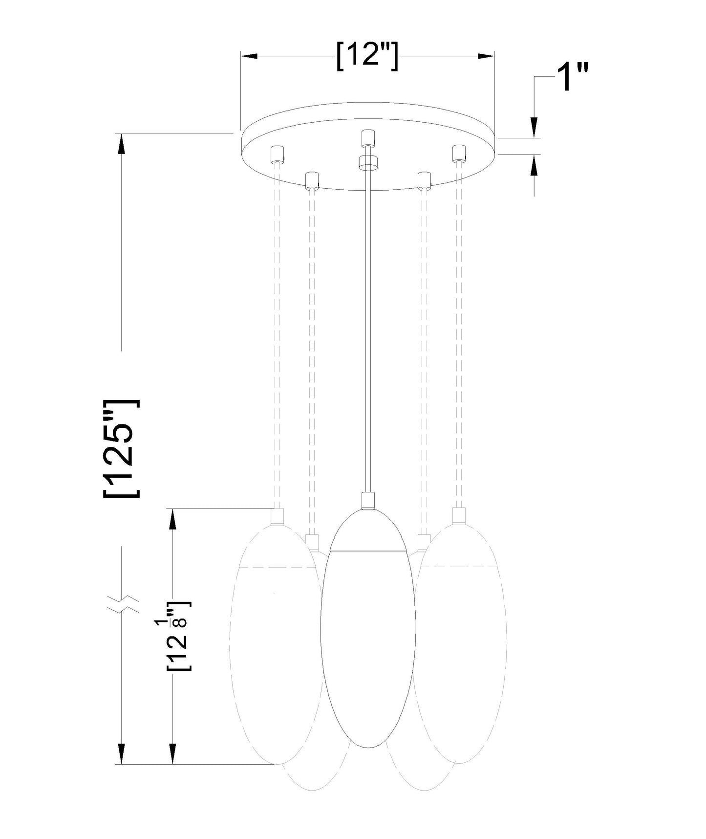 651P-5R-BN - Arden 5 Light 12" Chandelier - Brushed Nickel
