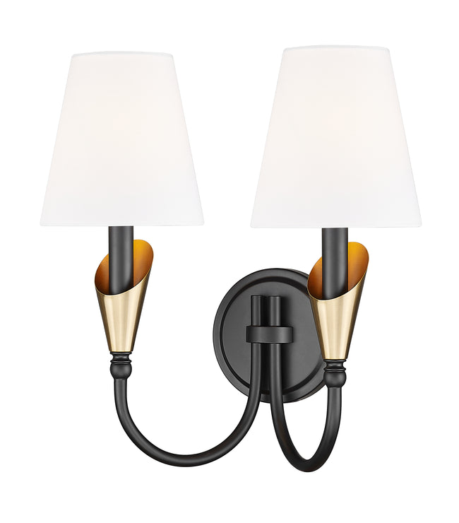 4014-2S-MB-MGLD - Claudelle 2 Light Wall 14" Sconce - Matte Black / Modern Gold