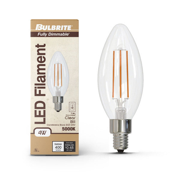 776962 - Filaments Dimmable B11 Clear Glass Candelabra Base - 4 Watt - 5000K - 4 Pack