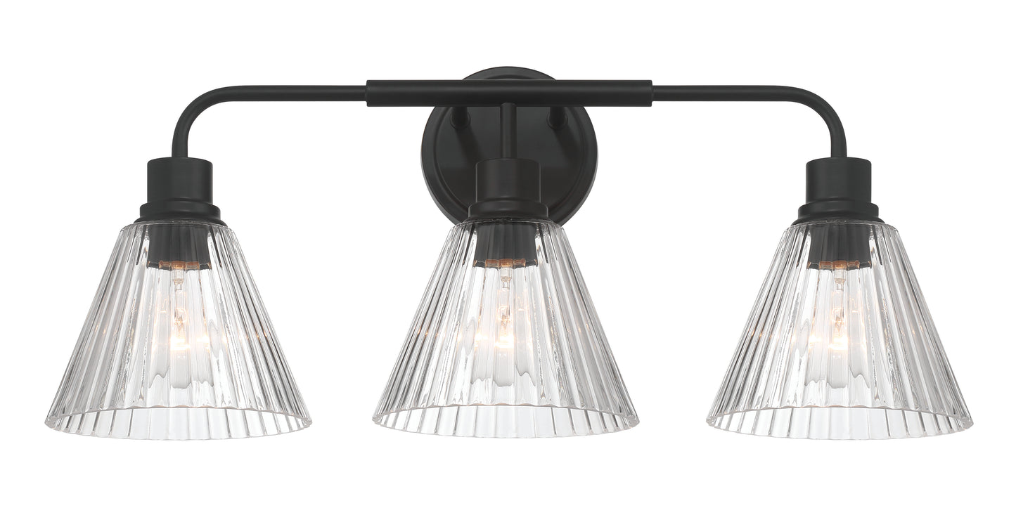 61103-FB - Pleated 3 Light 25" Wide Vanity Light - Flat Black