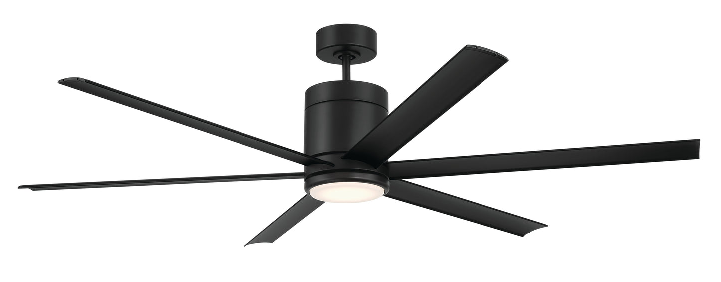 TTE65FB6 - Tate 65" 6 Blade Indoor Outdoor Ceiling Fan with Light Kit - Flat Black