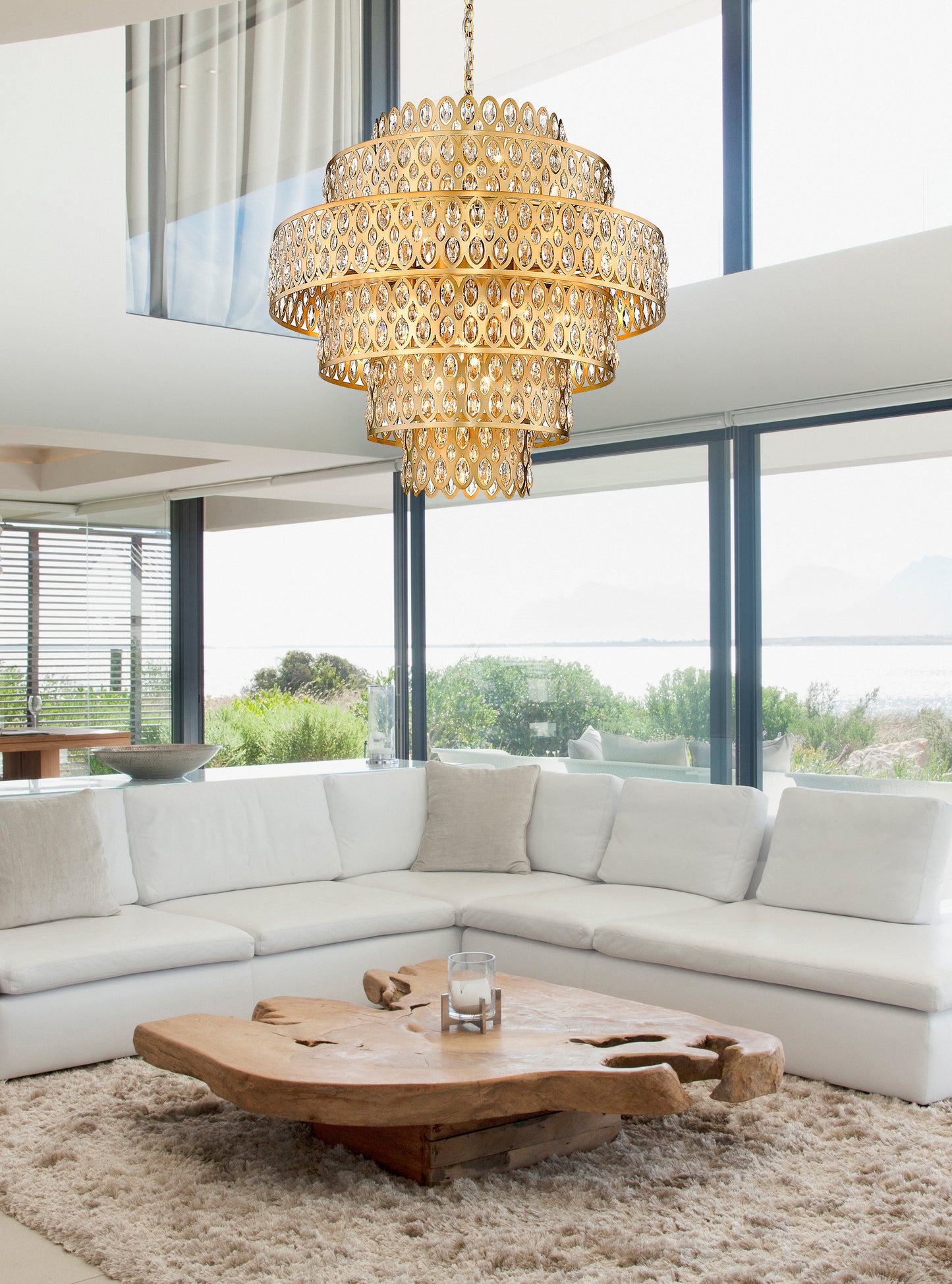822P32-HB - Dealey 17 Light 32" Chandelier - Heirloom Brass