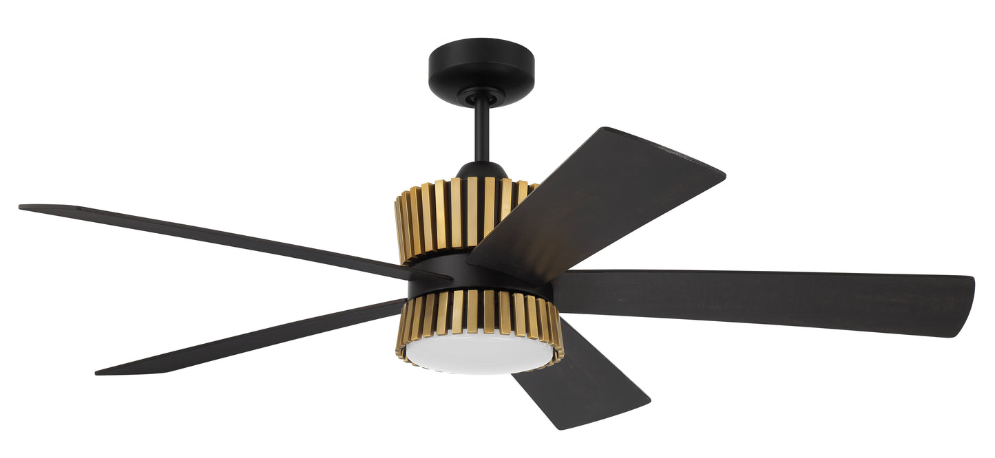 TRY52FBSB5-NWF - Theiry 52" Ceiling Fan no Wifi 52" 5 Blade Ceiling Fan with Light Kit - Flat Black / Satin Brass
