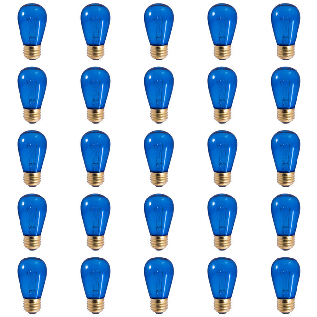 701311 - Dimmable Transparent Blue S14 Incandescent Light Bulb - 11 Watt - 25 Pack