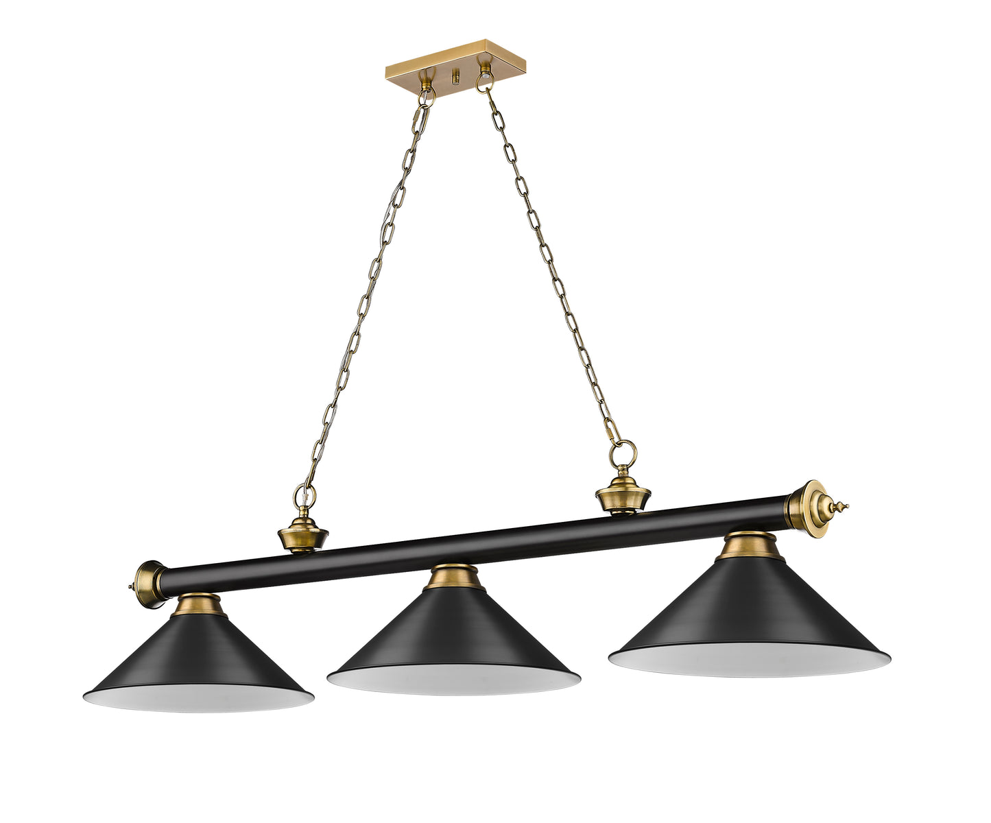2306-3MB-RB-MB15 - Cordon 3 Light 57" Billiard - Matte Black / Rubbed Brass