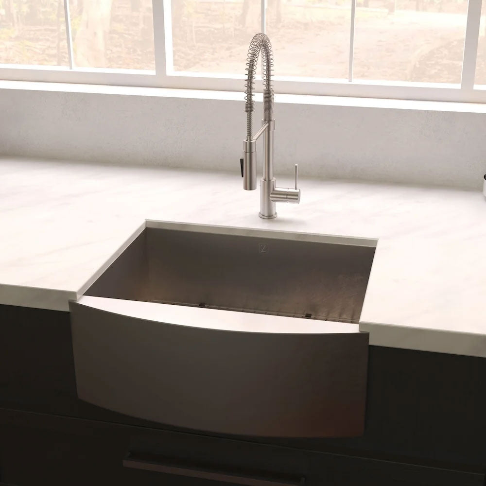 SAS-33 - 33" Vail Farmhouse Apron Mount Single Bowl Stainless Steel Kitchen Sink with Bottom Grid