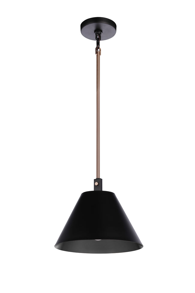 60991-FBSB - Blake 1 Light 11" Wide Pendant - Flat Black / Satin Brass