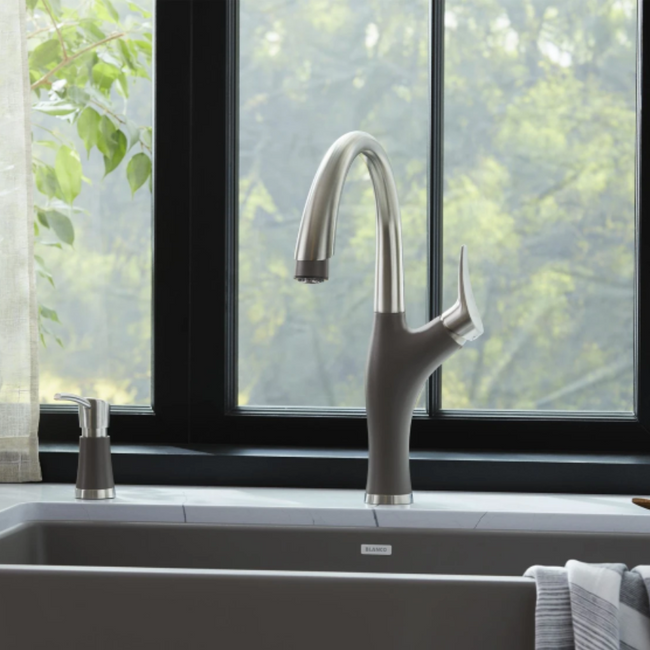 443039 - Artona Pull-Down Dual-Spray Kitchen Faucet - PVD Steel/Volcano Gray