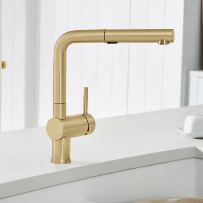 526686 - Linus Low Arc Pull-Out Dual-Spray Kitchen Faucet - Satin Gold