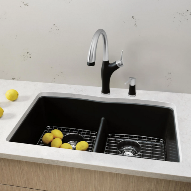 443106 - Diamond SILGRANIT 32" 50/50 Double Bowl Undermount Kitchen Sink with Low Divide - Volcano Gray