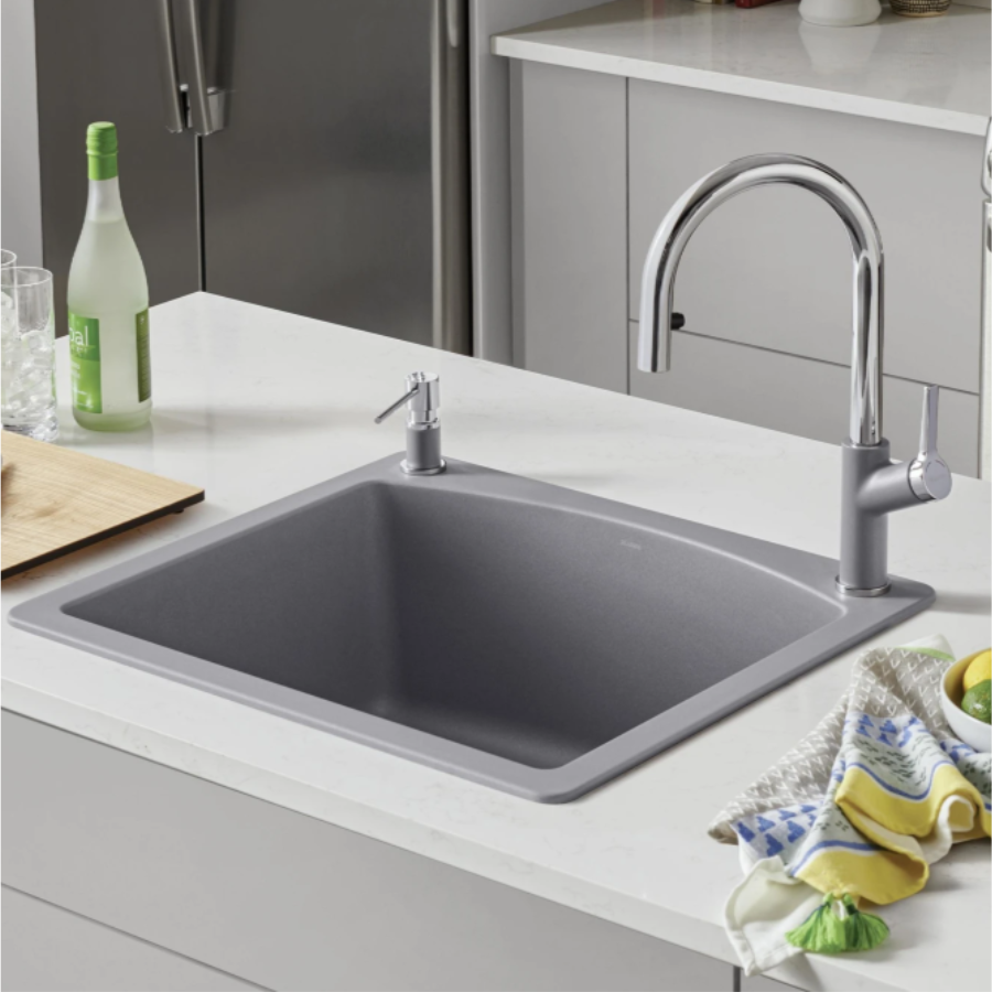 442905 - Diamond SILGRANIT 25" Single Bowl Dual Mount Kitchen Sink - Coal Black