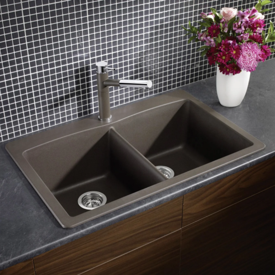 443104 - Diamond SILGRANIT 33" 50/50 Double Bowl Dual Mount Kitchen Sink - Volcano Gray