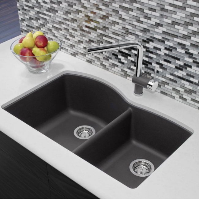 443101 - Diamond SILGRANIT 32" 60/40 Double Bowl Undermount Kitchen Sink - Volcano Gray