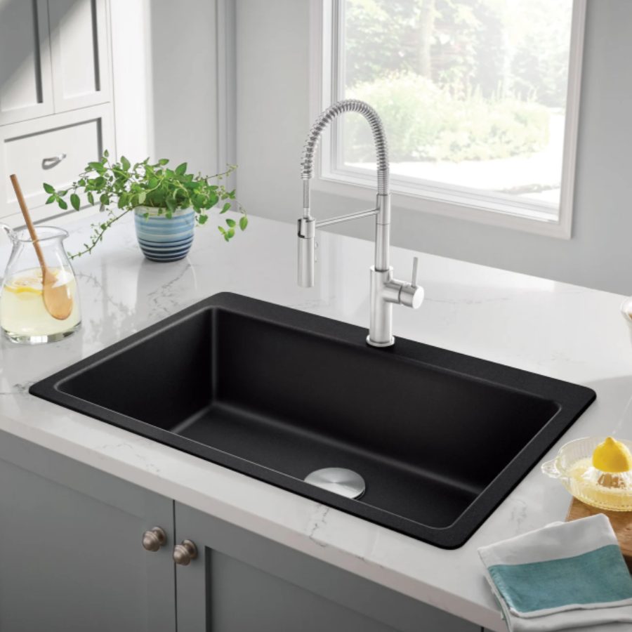 443194 -Liven SILGRANIT 33" Super Single Dual Mount Kitchen Sink - Coal Black