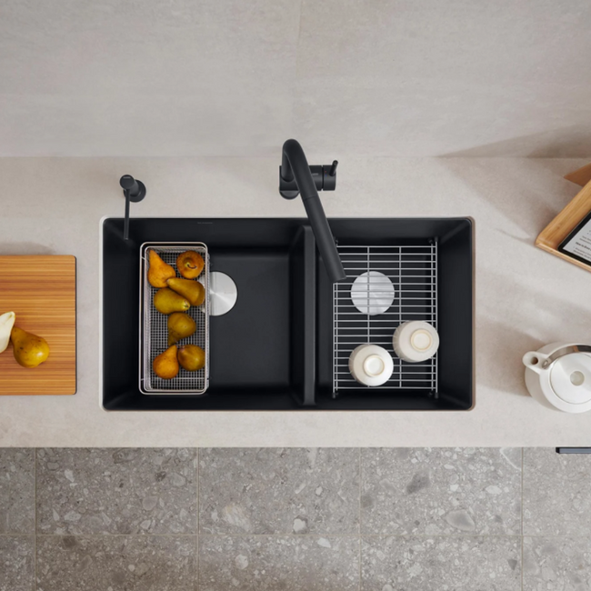 442926 - Precis SILGRANIT 33" 60/40 Double Bowl Undermount Kitchen Sink - Coal Black