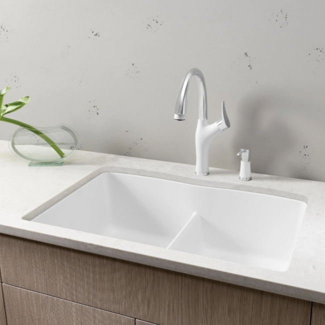 443069 -Diamond SILGRANIT 32" 50/50 Double Bowl Undermount Kitchen Sink with Low Divide - Soft White