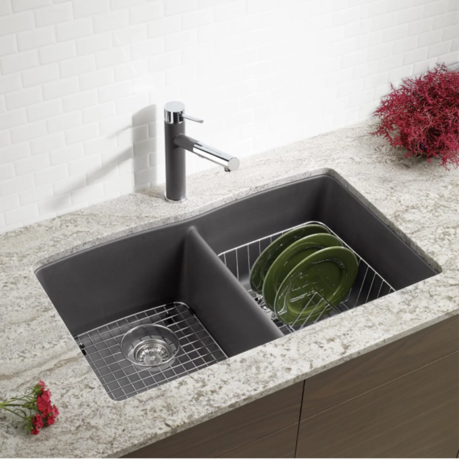 443105 - Diamond SILGRANIT 32" 50/50 Double Bowl Undermount Kitchen Sink - Volcano Gray