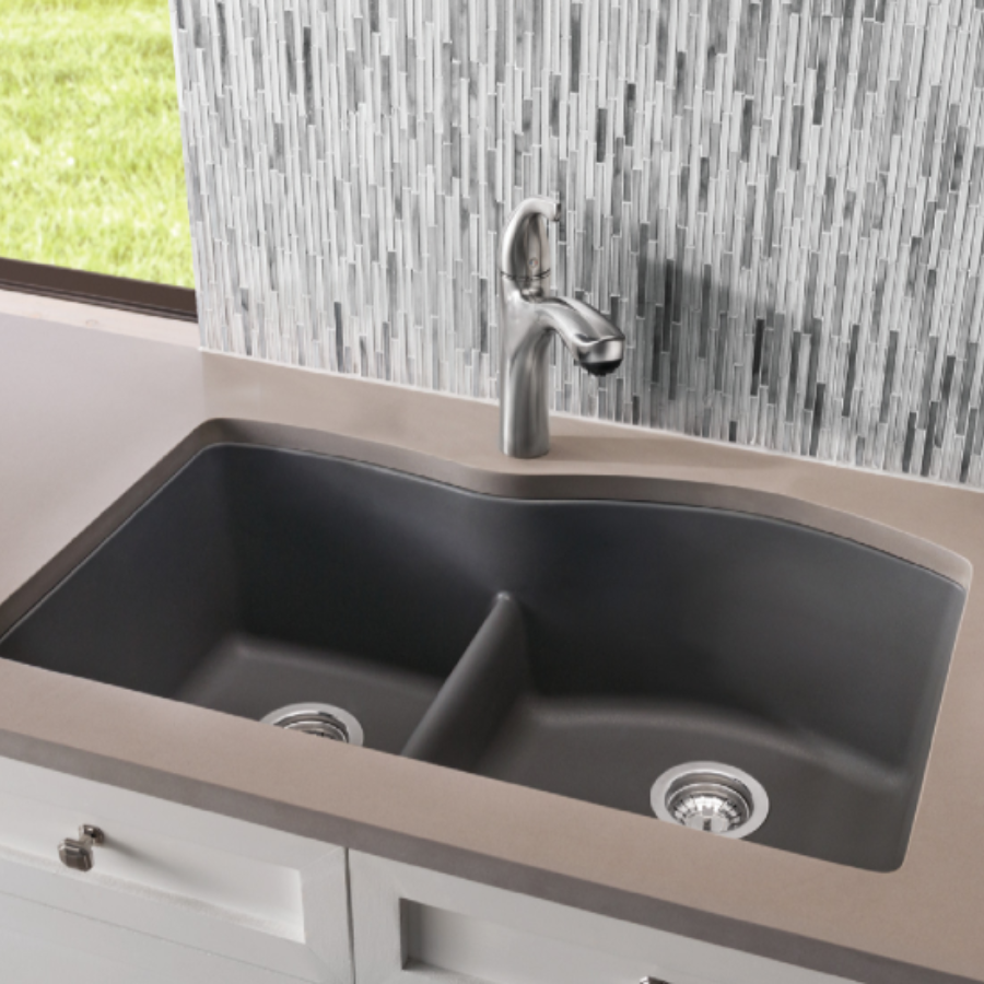 443103 - Diamond SILGRANIT 32" 40/60 Reverse Double Bowl Undermount Kitchen Sink with Low Divide - Volcano Gray