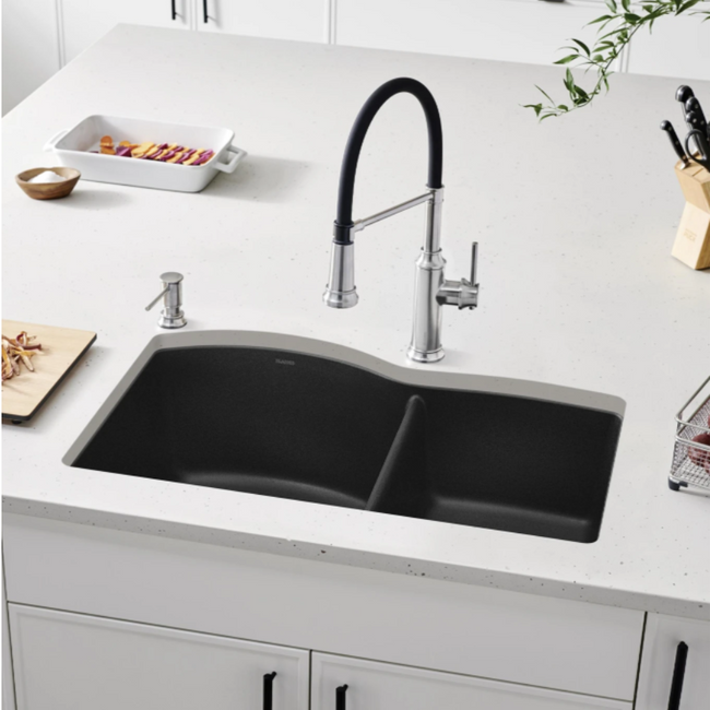 443063 - Precis SILGRANIT 27" Single Bowl Undermount Kitchen Sink - Coal Black