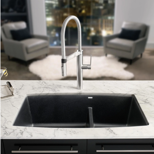 443125 - Performa SILGRANIT 33" 60/40 Double Bowl Undermount Kitchen Sink with Low Divide - Volcano Gray